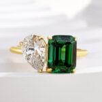 S925 Special Two Stones Design Emerald & Pear Cut Engagement Ring In Sterling Silver - Image 5