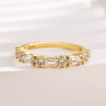 S925 Fashion Yellow Gold Half Emerald & Round Cut Diamond Wedding Band In Sterling Silver - Image 3