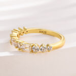 S925 Fashion Yellow Gold Half Emerald & Round Cut Diamond Wedding Band In Sterling Silver - Image 5