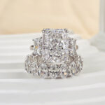S925 Luxurious 9.0Ct Three Stone Radiant Cut Wedding Set In Sterling Silver - Image 4
