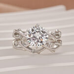 S925 Moissanite 2.0 Ct Twig 6 Prong Round Cut Twist White Gold Wedding Set - Image 4