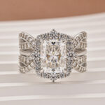 S925 Moissanite 3.0Ct Radiant Cut White Gold Stack Wedding Ring with Enhancer Wedding Band - Image 4