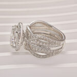 S925 Moissanite 4.0Ct Halo Oval Cut White Gold Stack Wedding Ring with Enhancer Wedding Band - Image 5