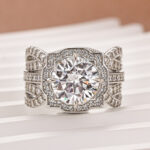 S925 Moissanite 3.0Ct Halo Round Cut White Gold Stack Wedding Ring with Enhancer Wedding Band - Image 4