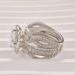 S925 Moissanite 3.0Ct Halo Round Cut White Gold Stack Wedding Ring with Enhancer Wedding Band - Image 5