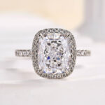 S925 Luxurious Halo Cushion Cut Sona Simulated Diamond Engagement Ring In Sterling Silver - Image 4