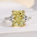 S925 Radiant Cut Yellow Stone Two-Tone Engagement Ring With Triangle Cut Side-stones - Image 7