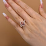 S925 Rose Gold Halo 2.2 Carat Pear Cut Peachy Pink Stone Wedding Set For Women - Image 2