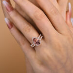 S925 Rose Gold Halo 2.2 Carat Pear Cut Peachy Pink Stone Wedding Set For Women - Image 3