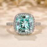 S925 Exquisite Halo Cushion Cut Cyan Blue Engagement Ring In Sterling Silver - Image 3