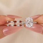 S925 6.5Ct Cushion Cut Insert Wedding Ring Set With Unique White & Blue/Red Stone Engagement Ring Enhancer - Image 3