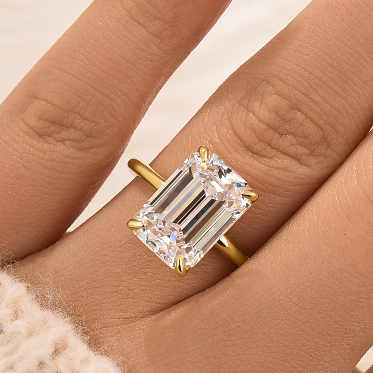 DSC-66122-7rKSat S925 5.0 Carat Yellow Gold Emerald Cut Solitaire Engagement Ring - Image 1