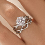 S925 Moissanite 2.0 Ct Twig 6 Prong Round Cut Twist White Gold Wedding Set