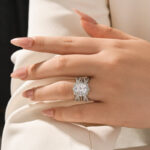 S925 Moissanite 3.0Ct Radiant Cut White Gold Stack Wedding Ring with Enhancer Wedding Band - Image 3