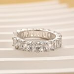 S925 Stunning Open Surround Elongated Cushion Cut Simulated Diamond And Sterling Silver Wedding Band For Women - Image 3