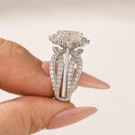 S925 Moissanite 3.0Ct Radiant Cut White Gold Stack Wedding Ring with Enhancer Wedding Band - Image 2