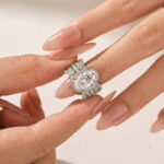 S925 Moissanite 4.0Ct Halo Oval Cut White Gold Stack Wedding Ring with Enhancer Wedding Band - Image 2