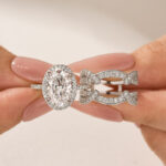 S925 Moissanite 4.0Ct Halo Oval Cut White Gold Stack Wedding Ring with Enhancer Wedding Band