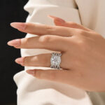 S925 Moissanite 3.0Ct Halo Round Cut White Gold Stack Wedding Ring with Enhancer Wedding Band - Image 3