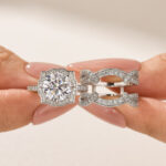 S925 Moissanite 3.0Ct Halo Round Cut White Gold Stack Wedding Ring with Enhancer Wedding Band