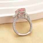 S925 5.0 Carat Pink Radiant Cut Three Stone Engagement Ring With Hidden Halo - Image 4