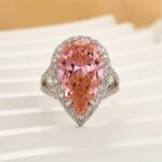 S925 6.5Ct Pear Cut Pink Stone Halo Engagement Ring In Sterling Silver - Image 3