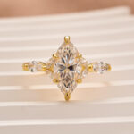 S925 Moissanite 2.0Ct  Marquise Stone with Two Designd Side Stone White Gold Engagement Ring - Image 6
