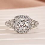 S925 Moissanite 1.2Ct Halo Round Cut Split Shank White Gold Promise Ring For Women - Image 2
