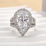 S925 Maxine Vintage Split Shank Halo 4.5Ct Pear Cut Engagement Ring In Sterling Silver - Image 3