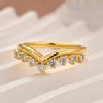 S925 Graduated Yellow Gold Tiara Wedding Band With Round Moissanite Diamonds - Image 2