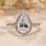 S925 3.0 Carat Stunning Halo Pear Cut Elegant Engagement Ring In Sterling Silver - Image 8