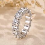 S925 Eternity Round Cut Simulated Diamond Wedding Band for Her In White Gold
