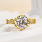 S925 Moissanite Yellow Gold 2.0 Carat Round Cut Vintage Engagement Ring - Image 7
