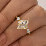 S925 Moissanite 2.0Ct  Marquise Stone with Two Designd Side Stone White Gold Engagement Ring - Image 4