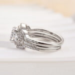 S925 Maxine Unique Halo Round Cut Three Stone Insert 3PC Ring Set - Image 5