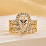 S925 3PC Classic 3.0 Carat Halo Pear Cut Wedding Ring Set In Sterling Silver - Image 8
