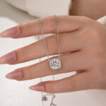 S925 Elegant Halo Cushion Cut Pendant Necklace - Image 8