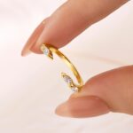 S925 Elegant Marquise Cut Yellow Gold Open Wedding Band