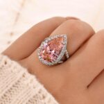 S925 6.5Ct Pear Cut Pink Stone Halo Engagement Ring In Sterling Silver