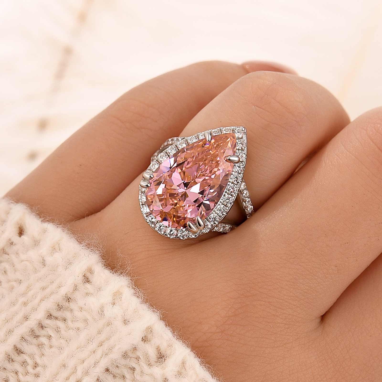DSC-8040-1-1759046279 S925 6.5Ct Pear Cut Pink Stone Halo Engagement Ring In Sterling Silver - Image 1