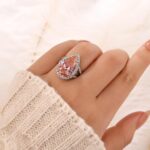 S925 6.5Ct Pear Cut Pink Stone Halo Engagement Ring In Sterling Silver - Image 2
