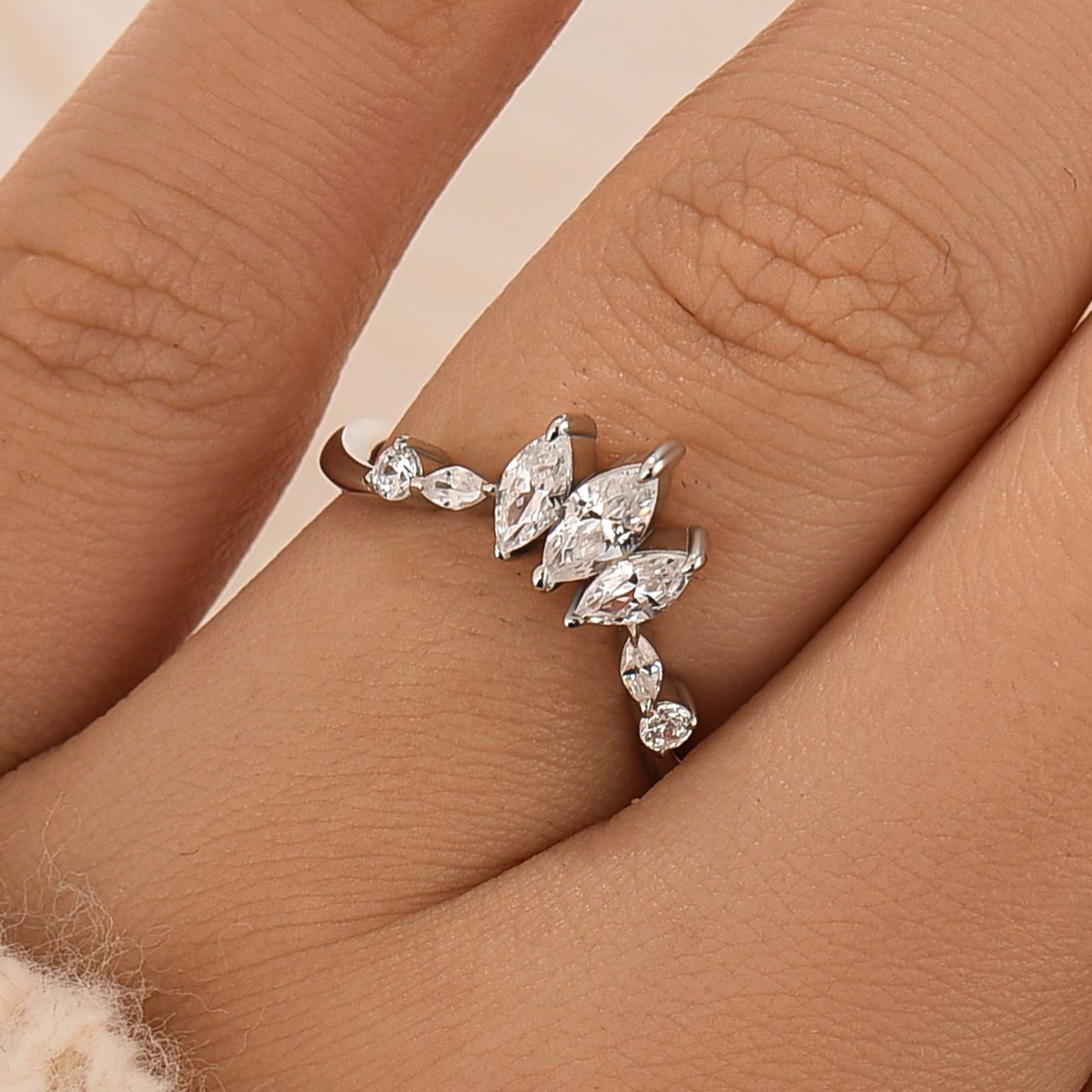 DSC-80442-y9VlxR S925 Elegant Marquise & Round Cut White Gold Wedding Band - Image 1
