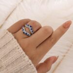 S925 Pavé Full Eternity Blue & White Stone Enhancer Wedding Band - Image 2