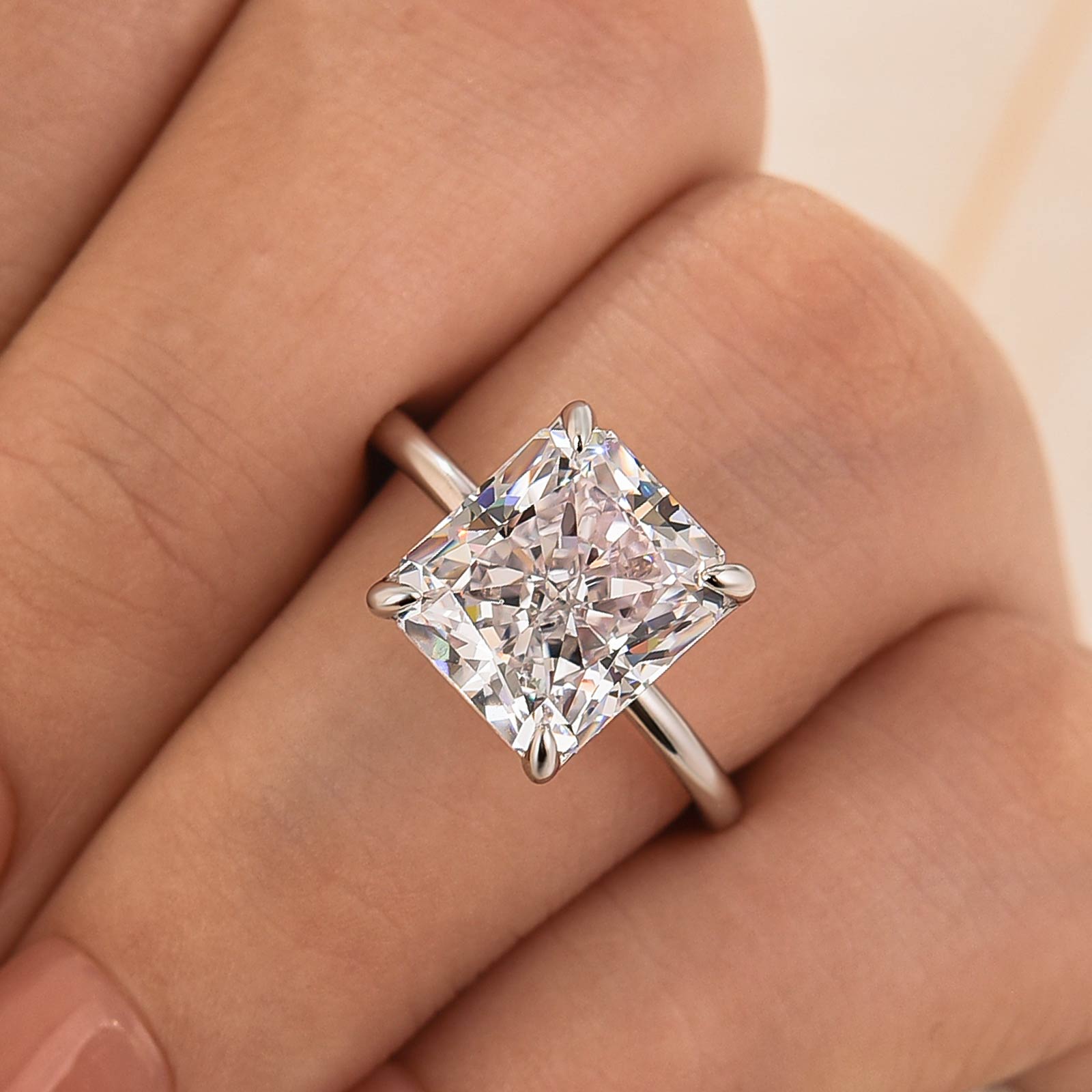 DSC-80712-Hak4Fb S925 Fashion 4.0Ct White Stone Radiant Cut Solitaire Engagement Ring For Woman In sterling Sliver - Image 1