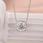 S925 Elegant Halo Cushion Cut Pendant Necklace - Image 10