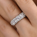 S925 Vintage Halo Cushion Cut Wedding Band For Women In Sterling Silver
