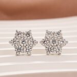 S925 Moissanite Sunflower Stud Earrings with Round White Stones in Sterling Silver - Image 3