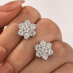 S925 Moissanite Sunflower Stud Earrings with Round White Stones in Sterling Silver