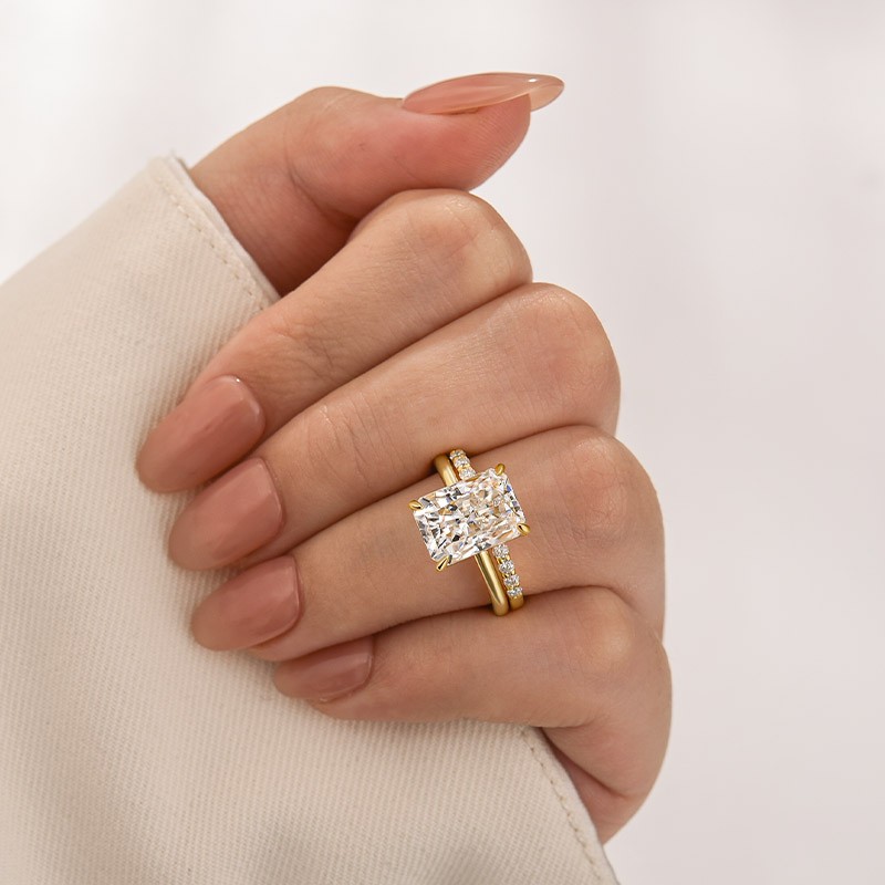 DSC-82851-1762345512 S925 Moissanite 4.5 Ct Radiant Cut White Gold Engagement Ring with Open Wedding Band - Image 1