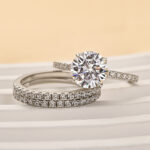 S925 Maxine Moissanite 2.0 Carat Round Cut 3PC Wedding Ring Set In Sterling Silver - Image 6